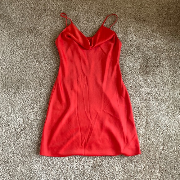 urban outfitters red silk dress UO Cowl Neck Silk Maxi Dress